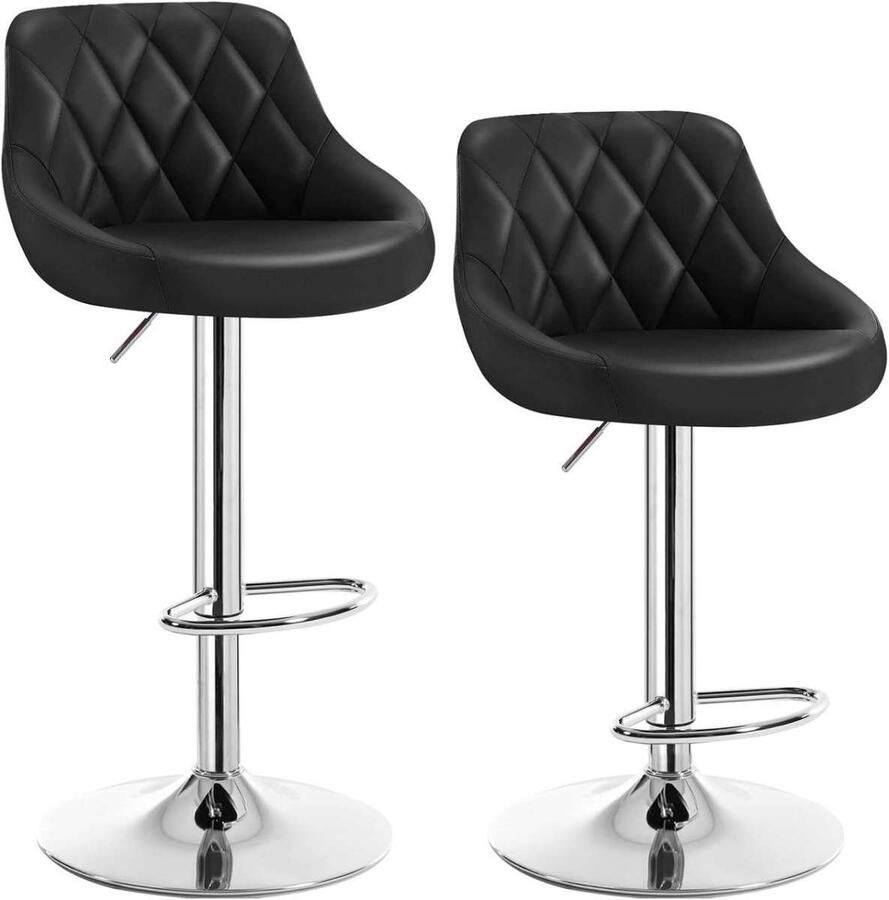 Warraich -Set van 2 Zwarte Barkrukken: In Hoogte Verstelbare en Draaibare Bistrokrukken met Comfortabele Kunstleren Zittingen