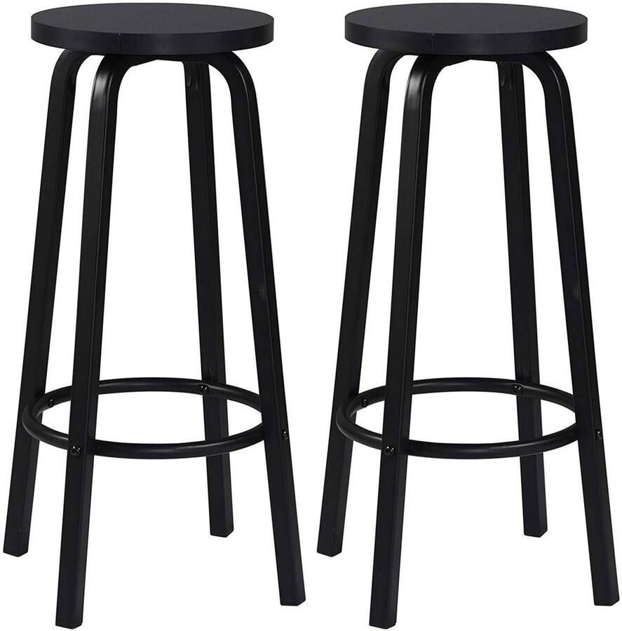 Warraich -Set van 2 Zwarte Barkrukken: Robuuste Bistro- en Tegenkrukken met Comfortabele Ronde MDF Zitting en Stabiel Metalen Frame