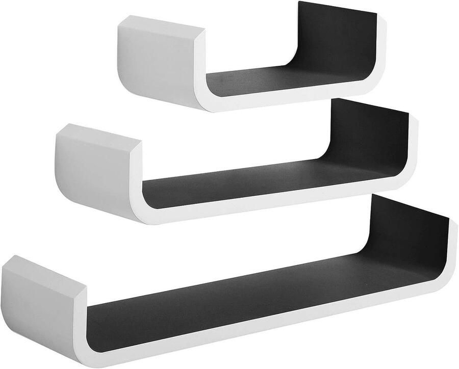 Warraich -Set van 3 U-vormige Wandplanken – Stijlvolle Hangplanken voor Boeken en Decoratie-Zwart