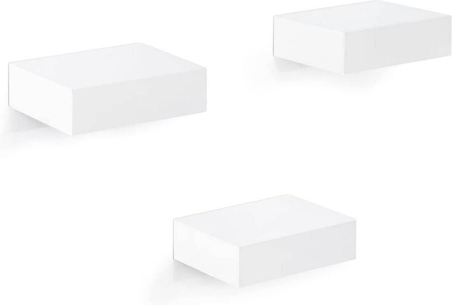 Warraich -Set van 3 Wandplanken – Zwevende Planken – Hoogglans Wit – MDF – 10 5x7 7x3 cm – Wanddecoratie-Wit