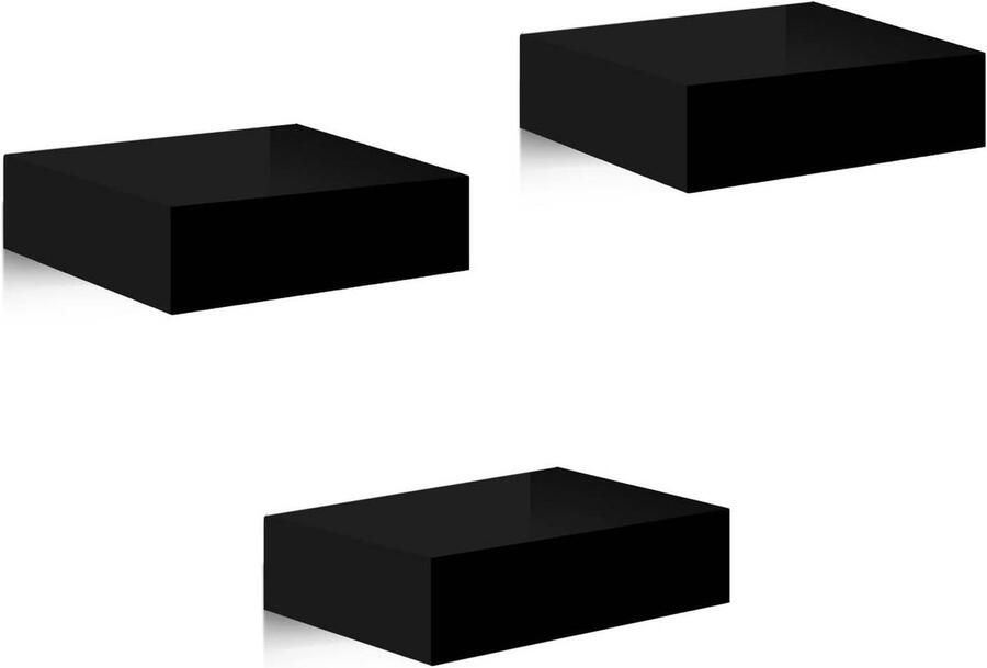 Warraich -Set van 3 Wandplanken – Zwevende Planken – Hoogglans Wit – MDF – 10 5x7 7x3 cm – Wanddecoratie-Zwart