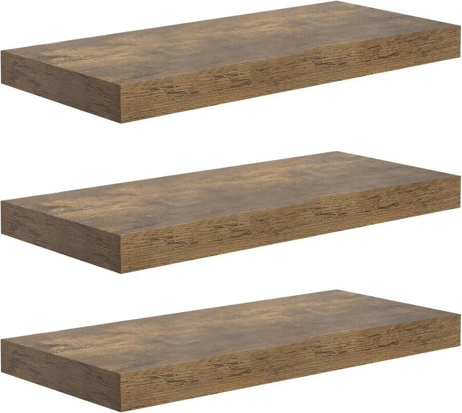 Warraich -Set van 3 Wandplanken – Zwevende Planken voor Decoratie – Wandrekken van MDF-hout-vintage brown