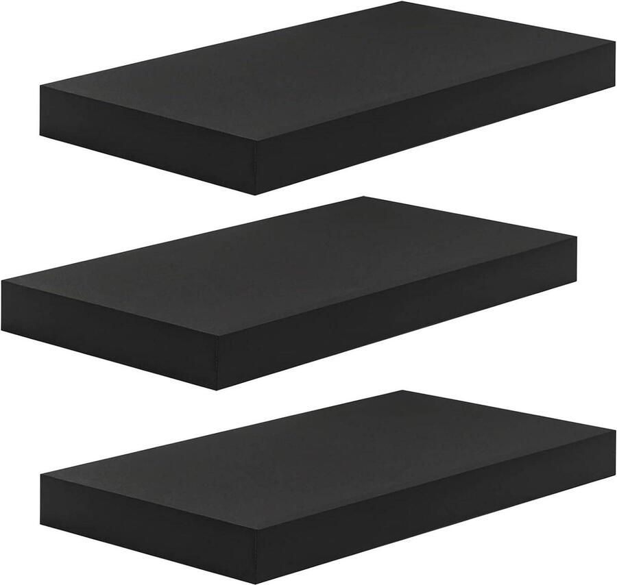 Warraich -Set van 3 Wandplanken – Zwevende Planken voor Decoratie – Wandrekken van MDF-hout-Zwart