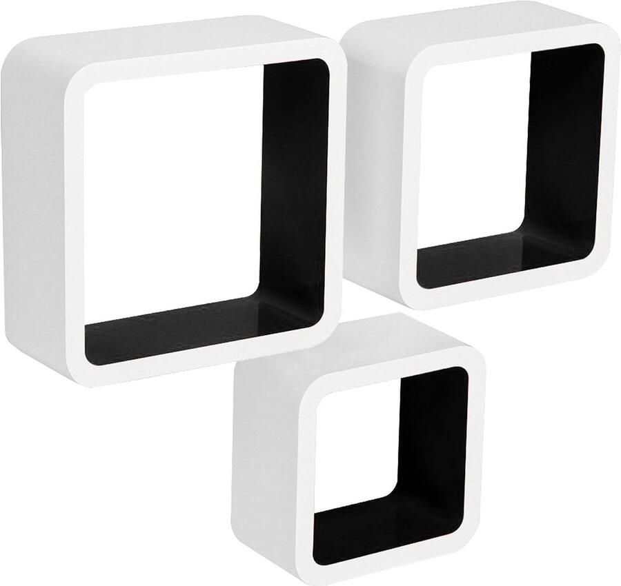 Warraich -Set van 3 Zwarte Kubusplanken – Hangende Wandplanken voor CD s en Decoratie