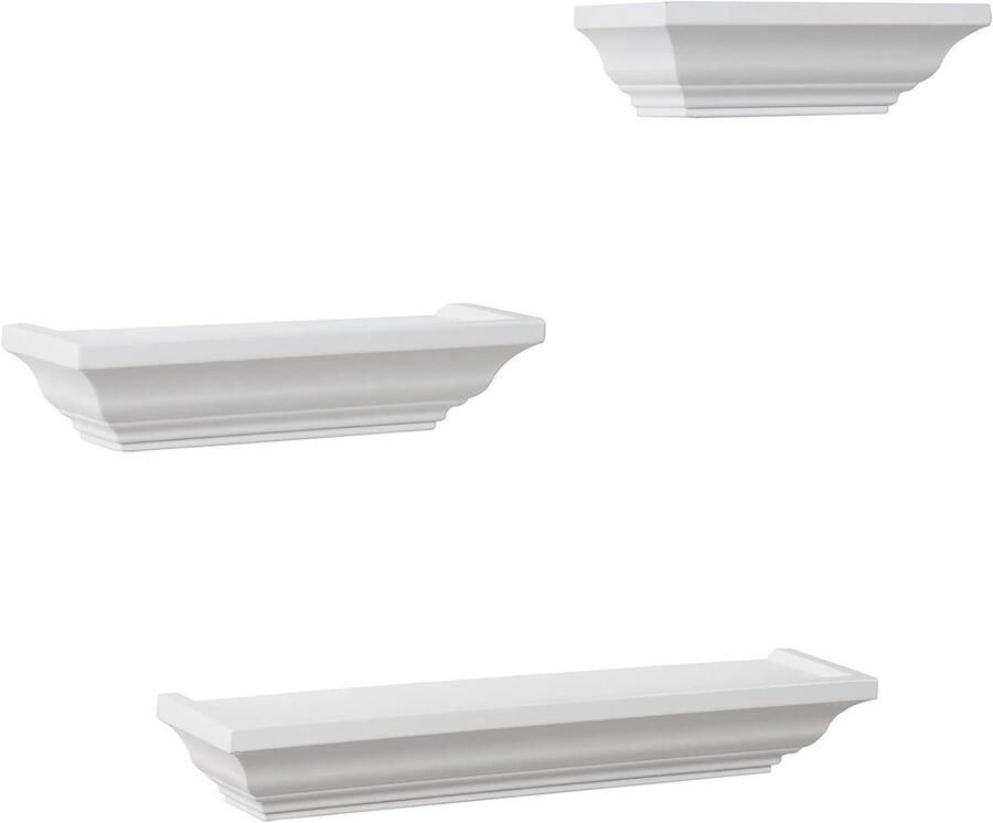 Warraich -Set van 3 Zwevende Houten Wandplanken – Barokstijl Boekenplanken met Vrij Hangend Design