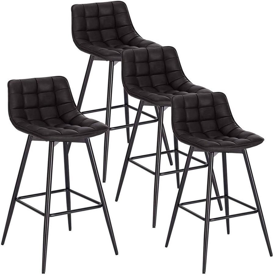 Warraich -Set van 4 Antraciete Design Barkrukken: Stijlvolle Barstoelen met Comfortabele Voetsteun en Robuuste Metalen Poten