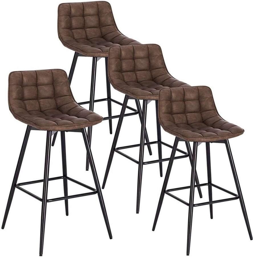Warraich -Set van 4 Bruine Design Barkrukken: Stijlvolle Barstoelen met Comfortabele Voetsteun en Robuuste Metalen Poten