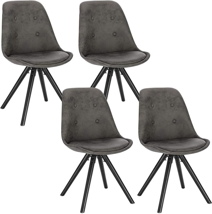 Warraich Set van 4 design eetkamerstoelen – antraciet lederlook stoffen zitting houten frame
