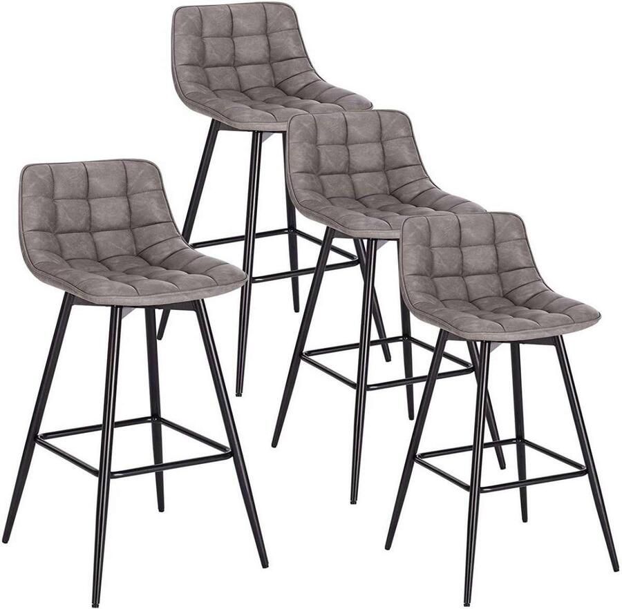Warraich -Set van 4 Donkergrijze Design Barkrukken: Stijlvolle Barstoelen met Comfortabele Voetsteun en Robuuste Metalen Poten