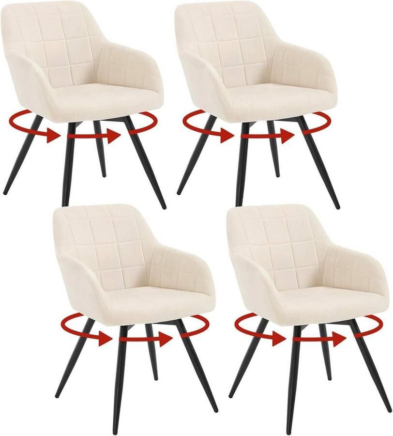 Warraich Set van 4 Draaibare Ergonomische Eetkamerstoelen – Beige Fluweel met Metalen Poten