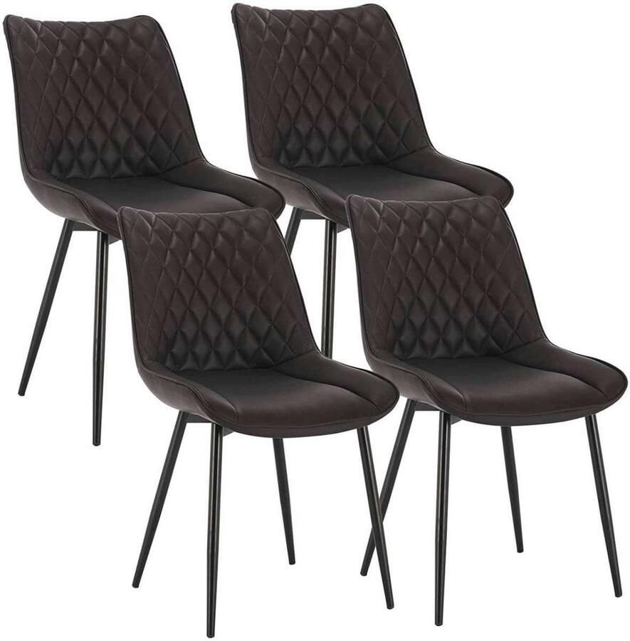 Warraich Set van 4 Eetkamerstoelen – Antraciet Imitatieleren Zitting & Metalen Frame