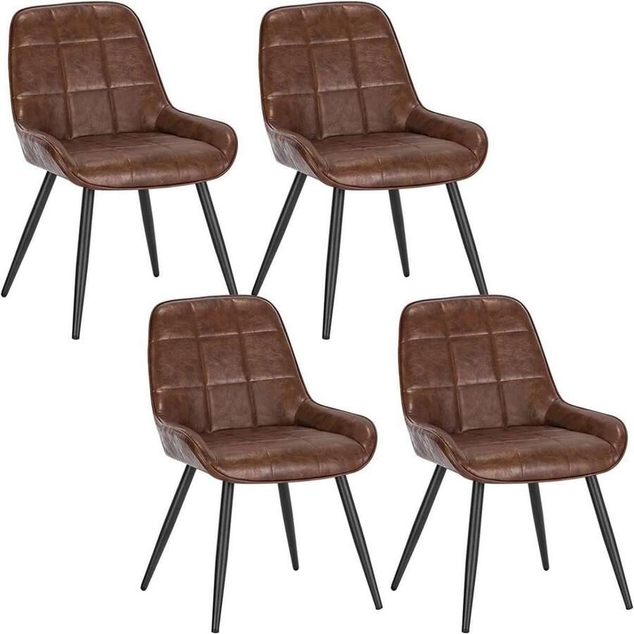 Warraich Set van 4 Eetkamerstoelen – bruin Kunstleer met Ergonomische Rugleuning