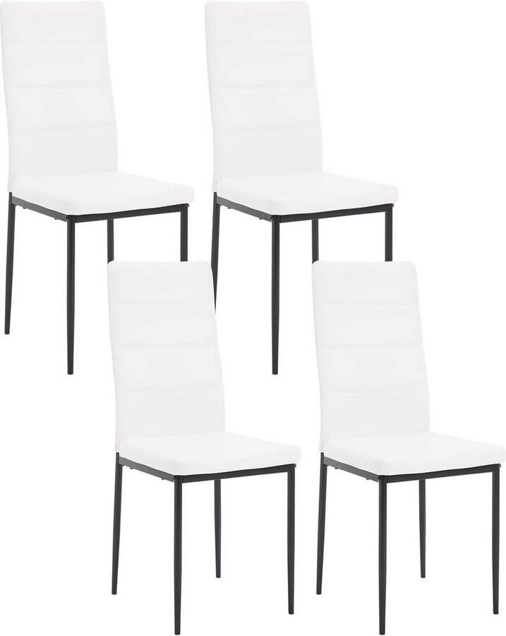 Warraich Set van 4 Eetkamerstoelen – Witte Kunstleren Bekleding Hoge Rugleuning en Metalen Poten