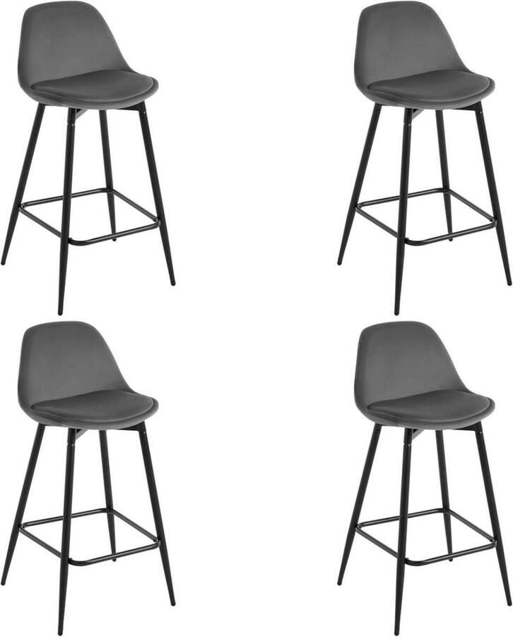 Warraich -Set van 4 keukenkrukken – gestoffeerd fluweel donkergrijs stevig metalen frame