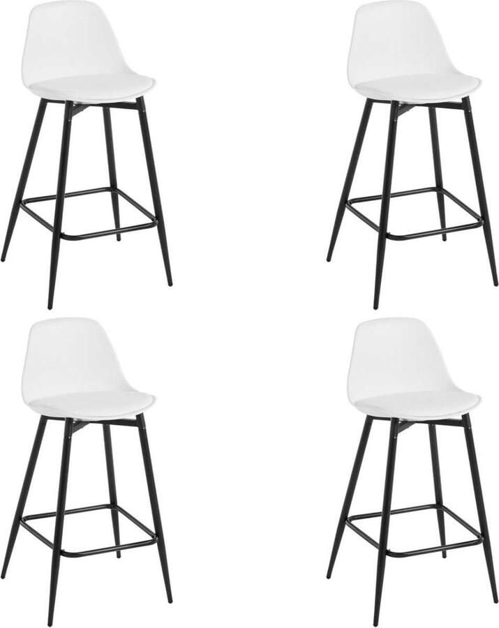 Warraich -Set van 4 keukenkrukken – wit comfortabele PP-zitting gestoffeerd met stevig metalen frame