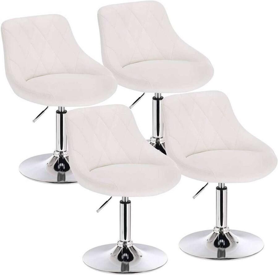 Warraich -Set van 4 Verstelbare Barkrukken: Comfortabele Krukken met Rugleuning Gemaakt van Kunstleer en Metaal in Elegante Witte Afwerking