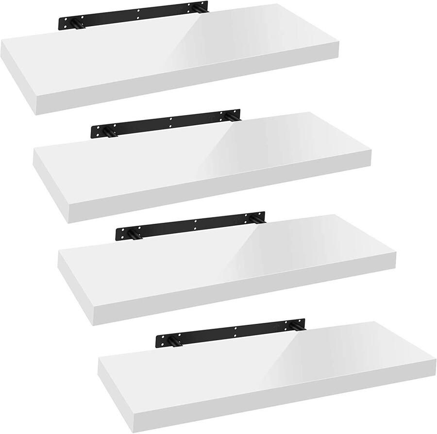 Warraich -Set van 4 Wandplanken – Zwevende Vrijhangende Planken – Gemaakt van Houtmateriaal-Wit