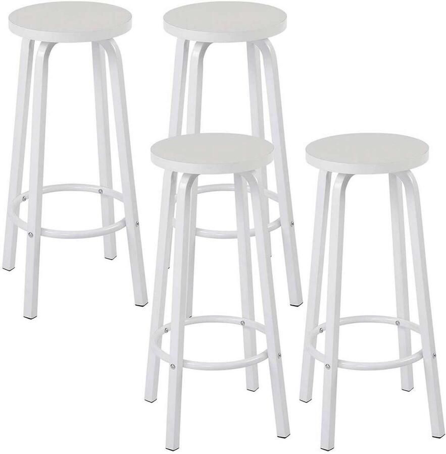 Warraich -Set van 4 Witte Barkrukken: Robuuste Bistro- en Tegenkrukken met Comfortabele Ronde MDF Zitting en Stabiel Metalen Frame