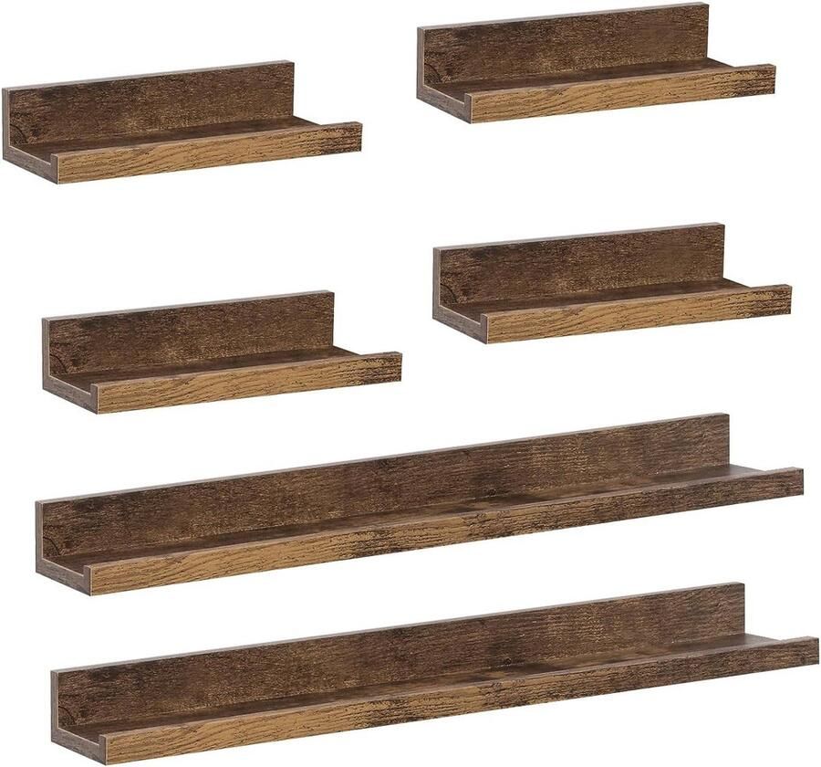 Warraich -Set van 6 Fotoplanken – Wandplanken met Verhoogde Voorkant – Fotolijsten & Decoratieve Planken-Vintage