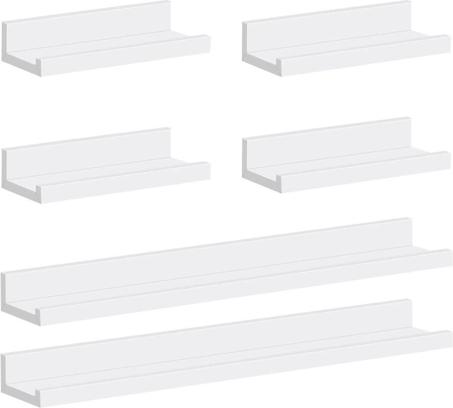 Warraich -Set van 6 Fotoplanken – Wandplanken met Verhoogde Voorkant – Fotolijsten & Decoratieve Planken-Wit