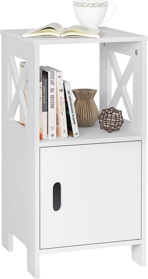 Warraich -Smal nachtkastje met 1 open vak en 1 deurvak – 30x60x30 cm