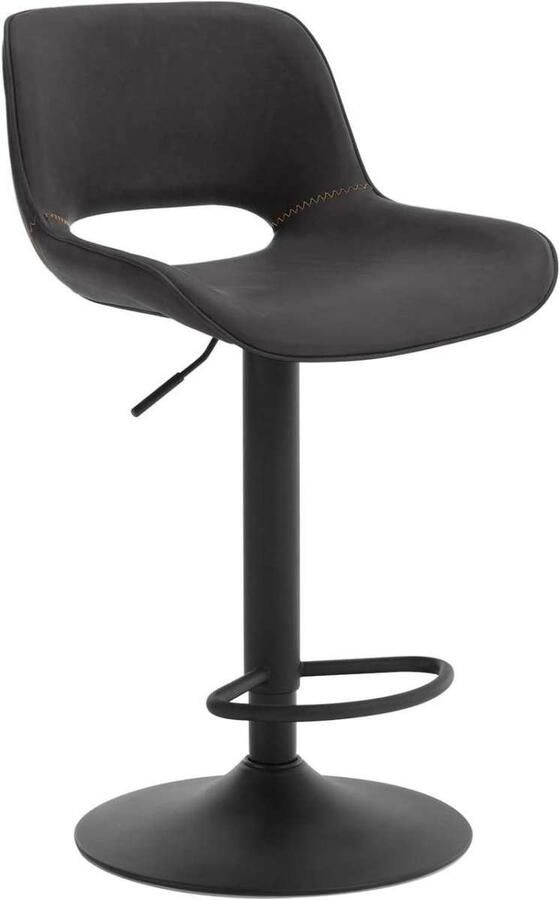 Warraich -Stijlvolle barkruk in antraciet – Imitatielederen zitting metalen frame en traploos verstelbare hoogte