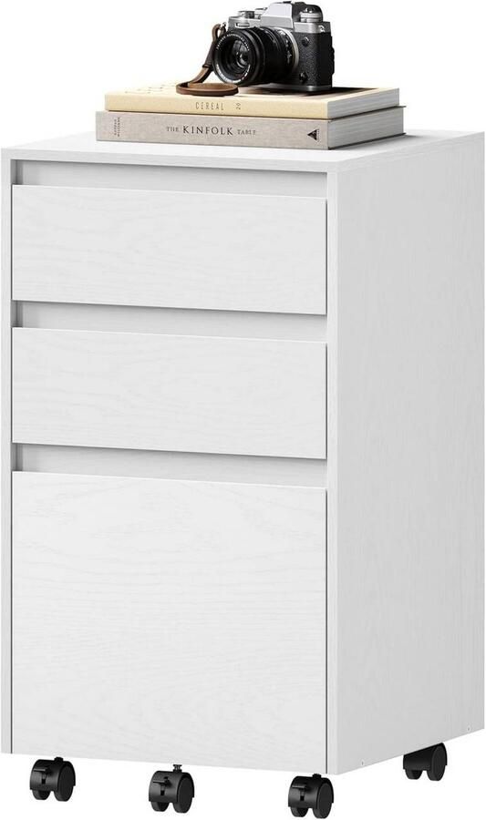 Suredeal Mobiele Ladenkast 3 Lades + Tray 40x70x40 cm E1 Hout Wit Zwart Industrieel -Praktisch