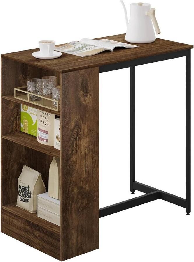 Warraich -Vintage Bruine Bartafel met Zwart Metaal: Industriële Stijl met 3 Praktische Opbergplanken