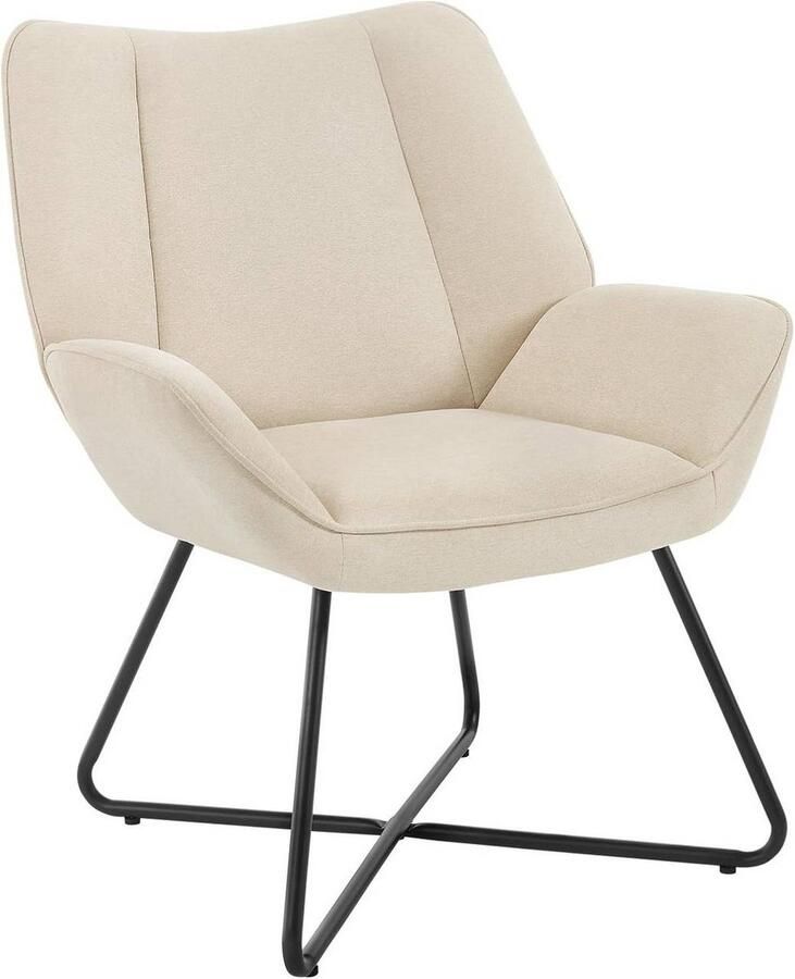 Warraich -Wing Chair: Beige Relaxfauteuil met Metalen Frame en Linnen Bekleding Belastbaar tot 150 kg