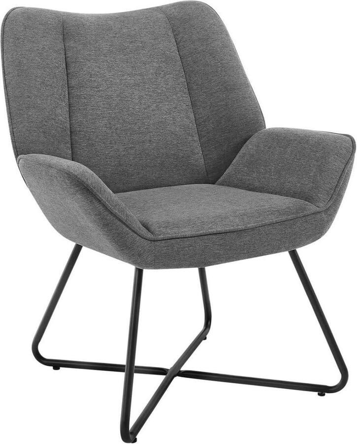 Warraich -Wing Chair: Donkergrijze Relaxfauteuil met Metalen Frame en Linnen Bekleding Belastbaar tot 150 kg