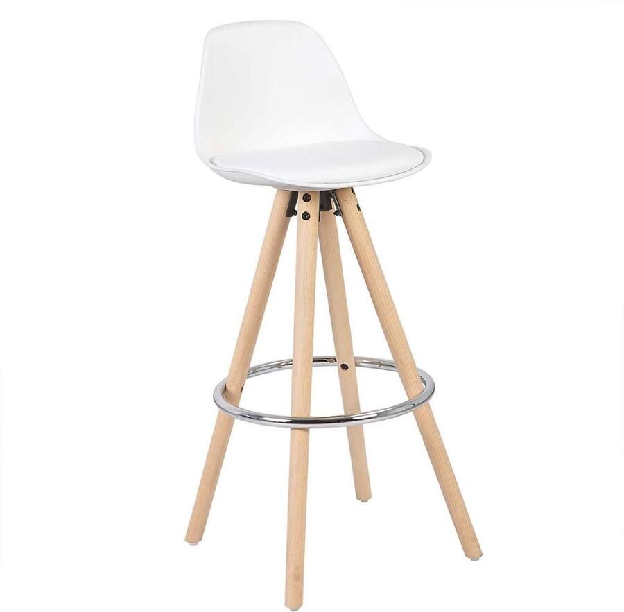 Warraich -Witte Barkruk: Comfortabele Keukenstoel met Rugleuning en Voetsteun Gemaakt van Duurzaam Kunstleer en een Stevig Houten Frame