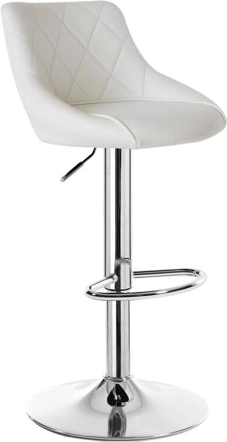 Warraich -Witte Barkruk: Traploos Verstelbaar in Hoogte met een Luxueuze Kunstleren Zitting en een Glanzend Verchroomd Stalen Onderstel