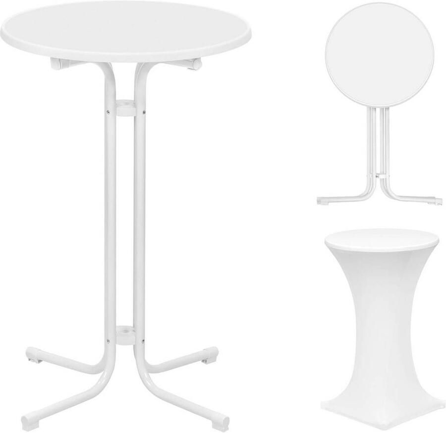Warraich -Witte Inklapbare Bartafel: Weerbestendige Ronde Tafel (Ø 70 cm) met Deksel en Stevig Metalen Buisframe