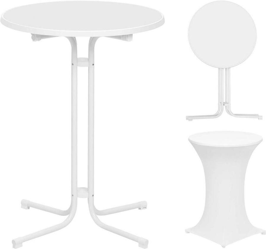 Warraich -Witte Inklapbare Bartafel: Weerbestendige Ronde Tafel (Ø 80 cm) met Deksel en Stevige Metalen Buisframe