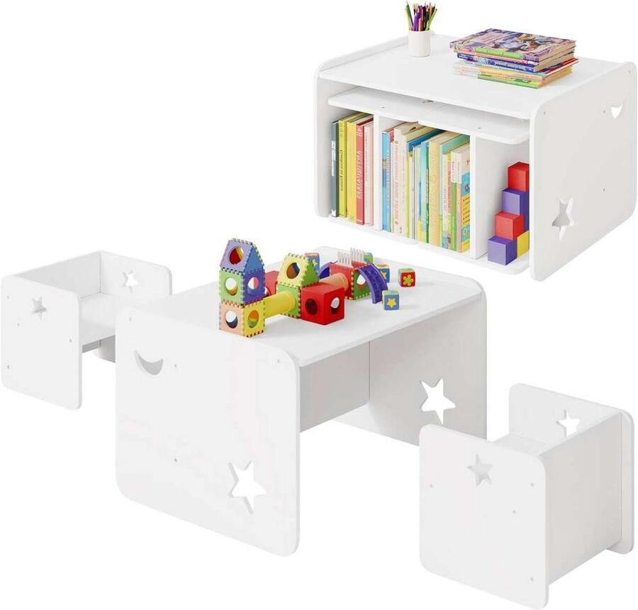 Warraich -Witte Kindertafel met 2 Stoelen: Ideale Kindermeubelset voor Creatief Spelen