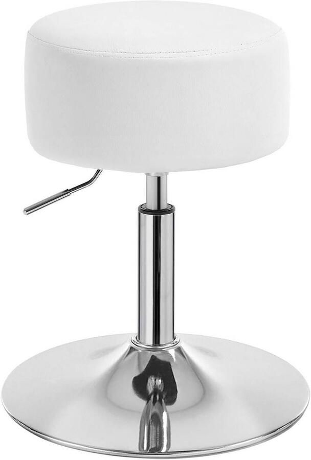 Warraich -Witte Make-upkruk: Veelzijdige Ronde Barkruk en Werkkruk met Comfortabel Gevoerde Kunstleren Zitting