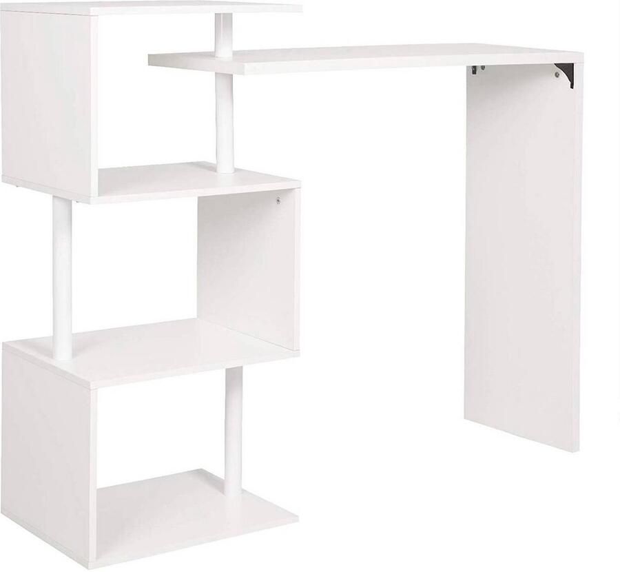 Warraich -Witte Statafel Bartafel: Draaibaar Design met 3 Handige Planken Robuust Metaal en Duurzaam MDF