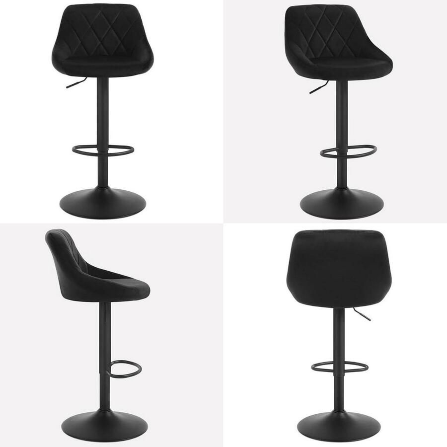 Warraich -Zwarte Fluweel Barkruk: Goed Gevoerde In Hoogte Verstelbare en Draaibare Kruk voor Optimaal Comfort