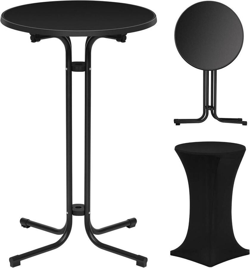 Warraich -Zwarte Inklapbare Bartafel: Weerbestendig Rond (Ø 70 cm) met Deksel en Stevig Metalen Buisframe
