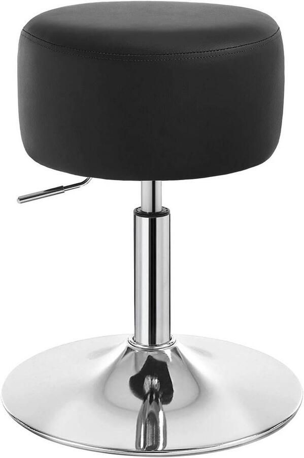 Warraich -Zwarte Make-upkruk: Veelzijdige Ronde Barkruk en Werkkruk met Comfortabel Gevoerde Kunstleren Zitting