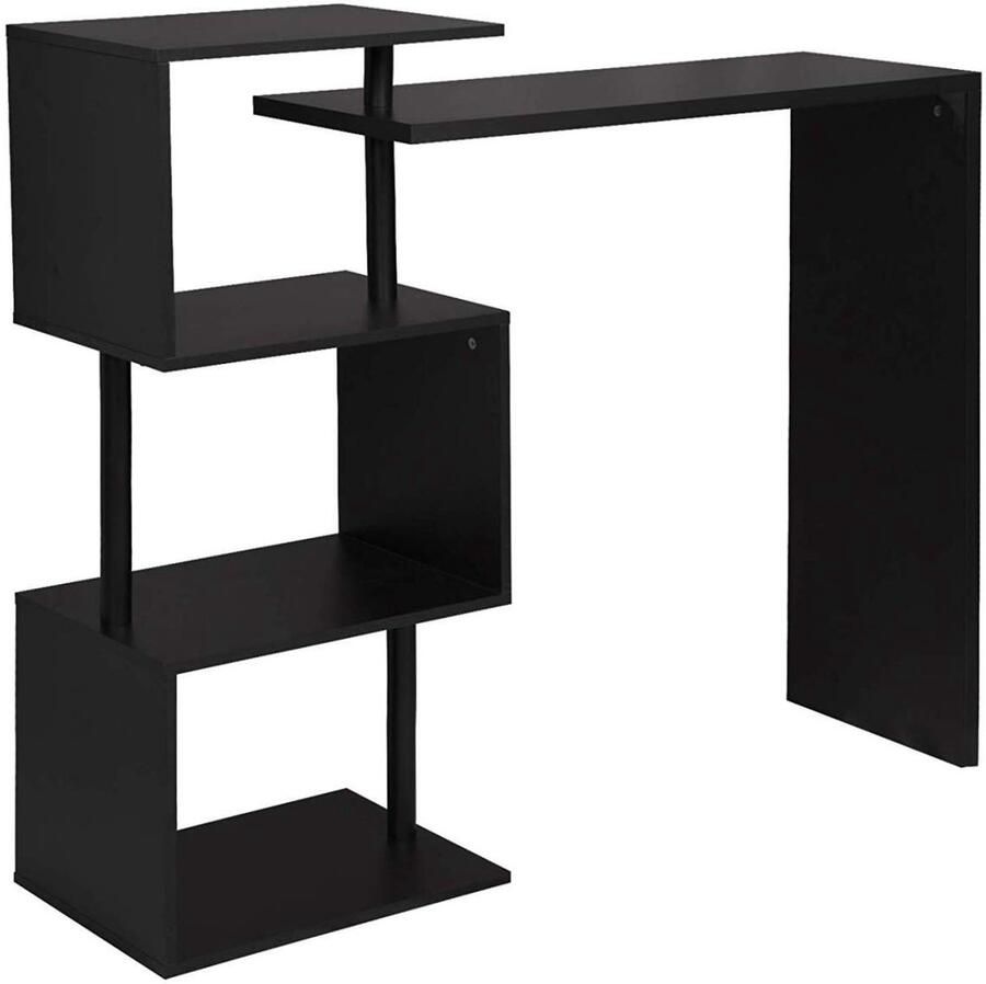 Warraich -Zwarte Statafel Bartafel: Draaibaar Design met 3 Handige Planken Robuust Metaal en Duurzaam MDF