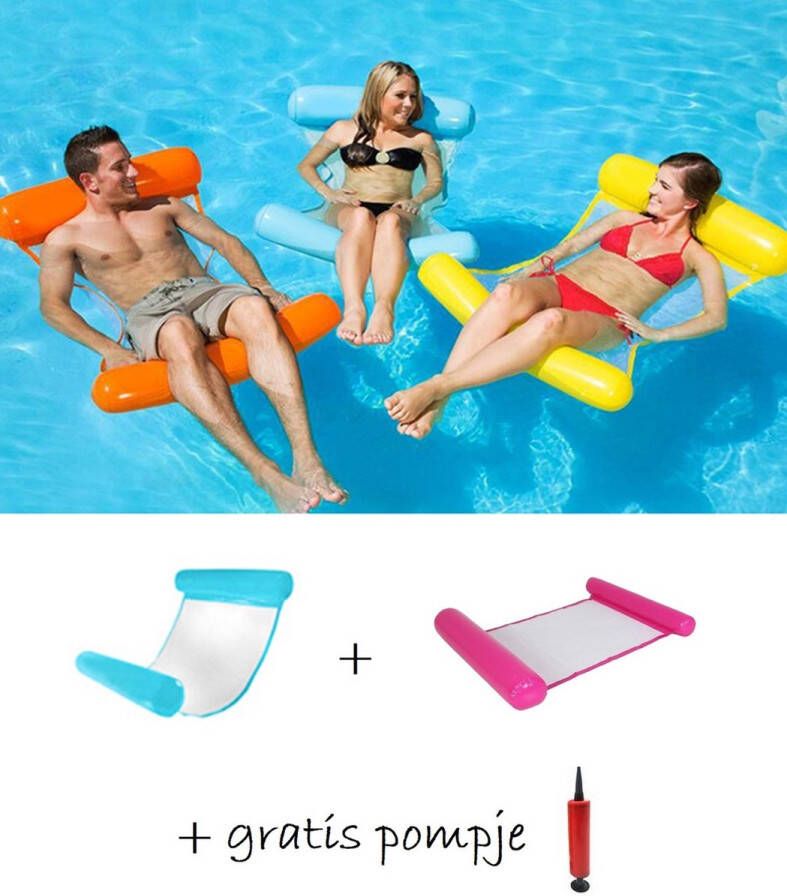 Water Opblaasbare hangmat Blauw + Roze + GRATIS pompje speelgoed Zwembad Lucht bed