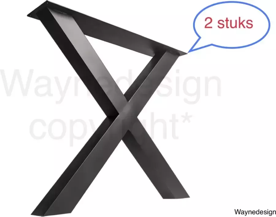 Wayne Design Stalen X Poot Tafelpoot Mat Zwart Koker 80x80 X-onderstel Industrieel Tafel Tafelonderstel 2stuks