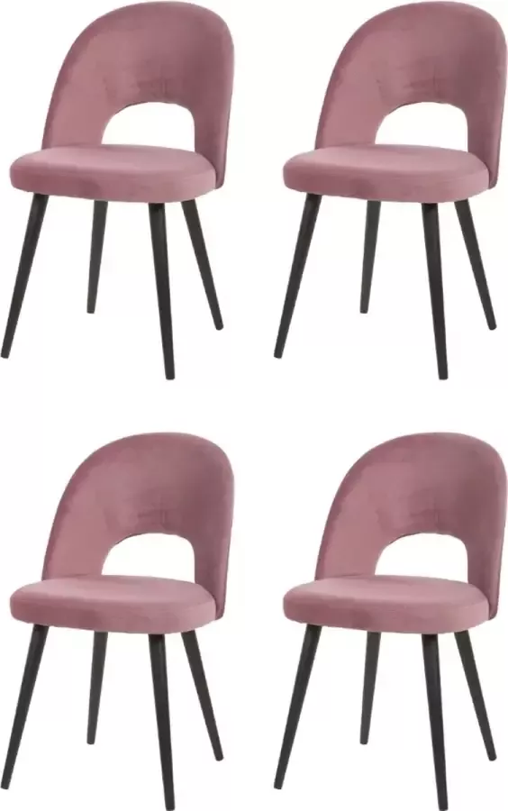 WAYS. – Matstoffen eetkamerstoelen – Roze – Elegant design Houten poten – 4 stuks - Foto 1