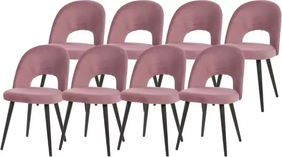 WAYS. – Matstoffen eetkamerstoelen – Roze – Elegant design Houten poten – 8 stuks