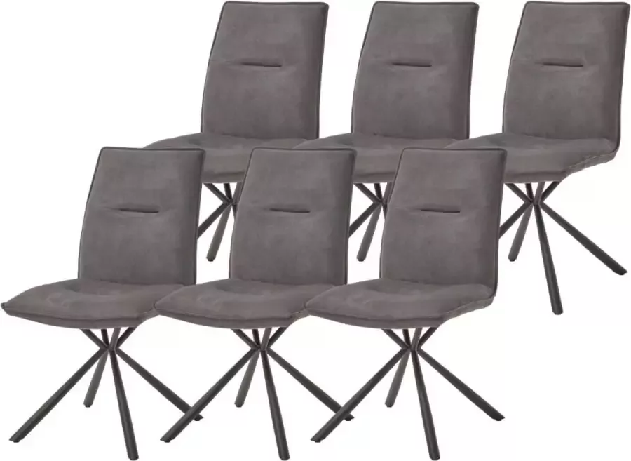 WAYS. – Stoffen eetkamerstoelen – Grijs – Modern design Stevige metalen vierpoot – 6 stuks