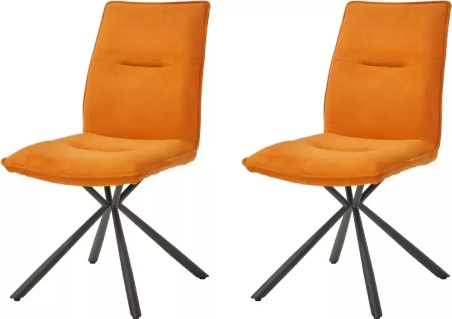 WAYS. – Stoffen eetkamerstoelen – Oranje – Modern design Stevige metalen vierpoot – 2 stuks - Foto 1