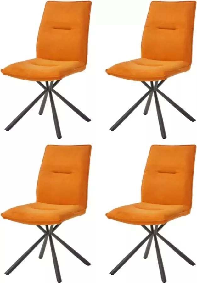 WAYS. – Stoffen eetkamerstoelen – Oranje – Modern design Stevige metalen vierpoot – 4 stuks - Foto 1