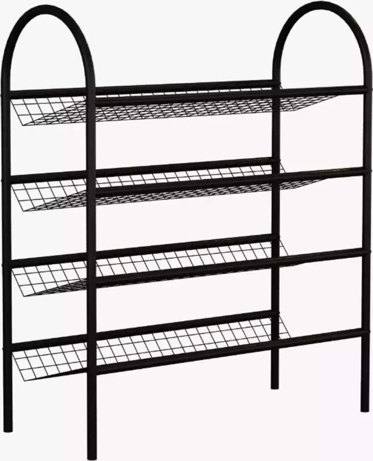 WDMT Metalen schoenenrek zwart 4 lagen schoenenrek metaal schoenen opbergsysteem schoenen kast Zwart