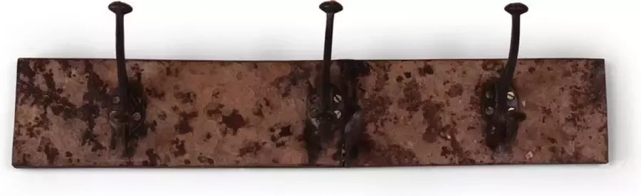 WDMT Metalen wandkapstok met 3 haken 54 x 2 5 x 10 cm kapstok van gerecycled metaal Zwart -grijs roestkleur
